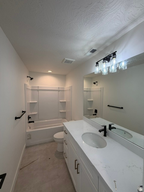 White vanity with a solid surface countertop, undermount sink, and matte black faucet