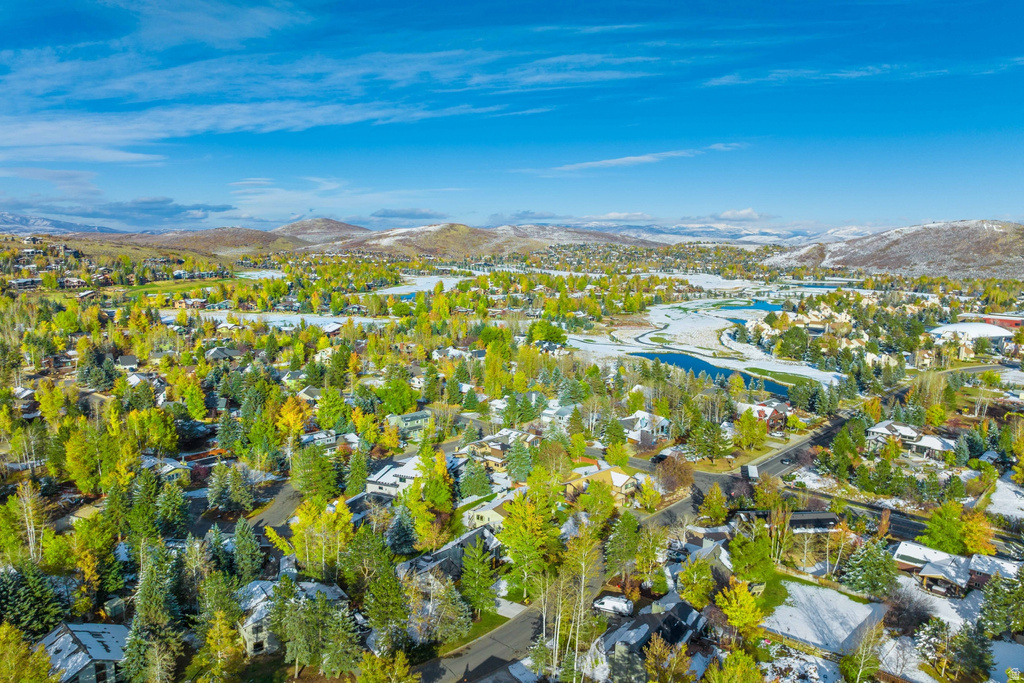 Aerial perspective of suburban area featuring mountains