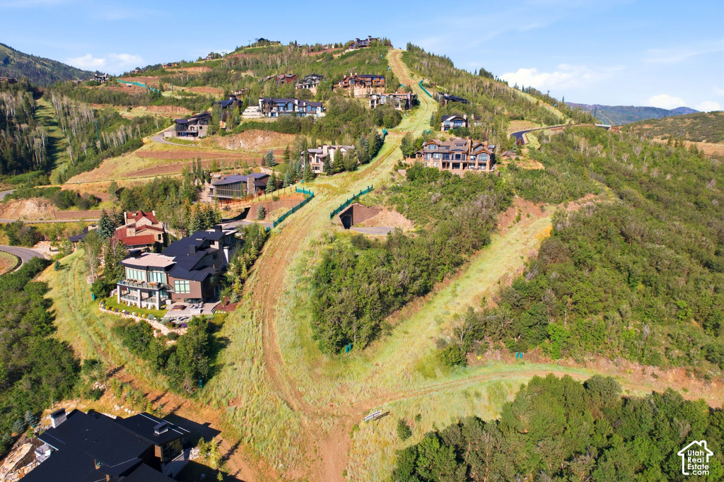 Hillside property featuring multiple residences, extensive surrounding greenery, and winding pathways