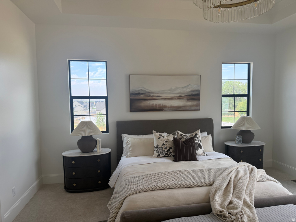 Recessed ceiling with an elegant crystal chandelier