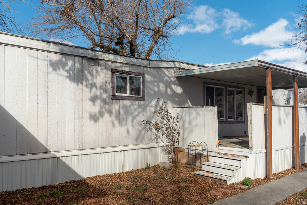 View of home\'s exterior with covered porch