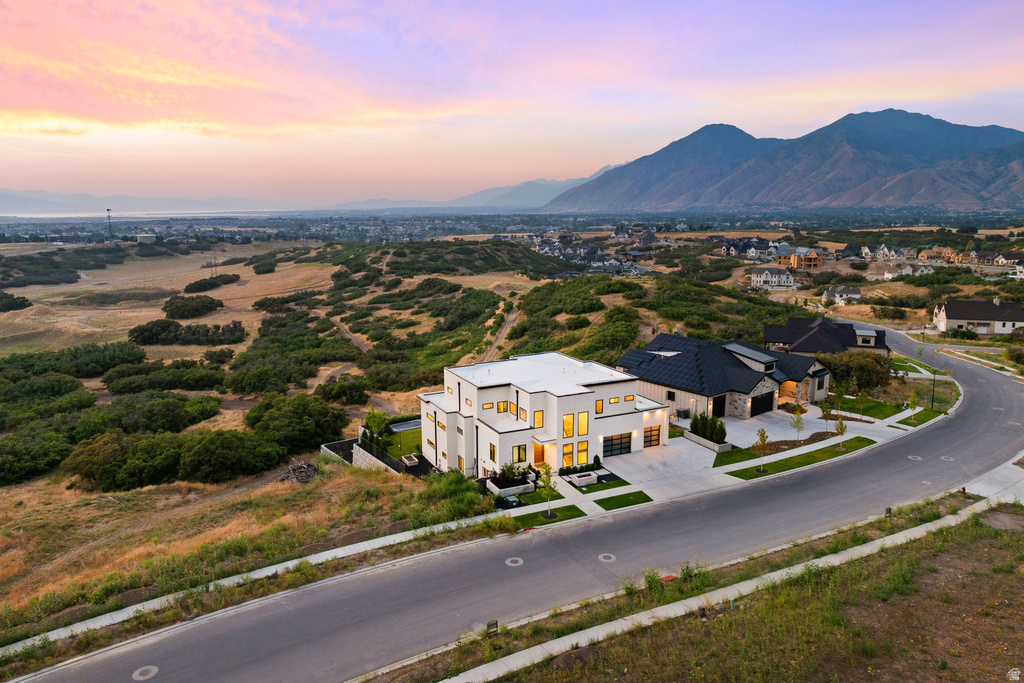 View from above of property with a mountainous background