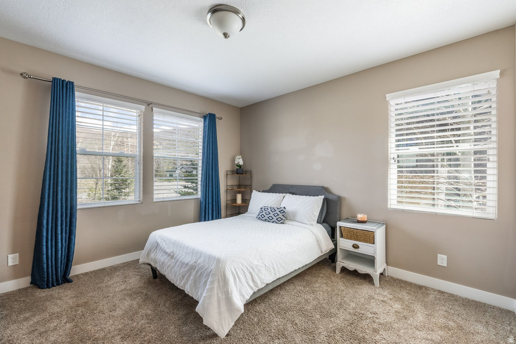 Carpeted bedroom with baseboards