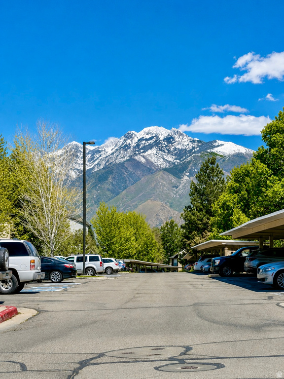 Snow-capped mountains create a dramatic backdrop to this property