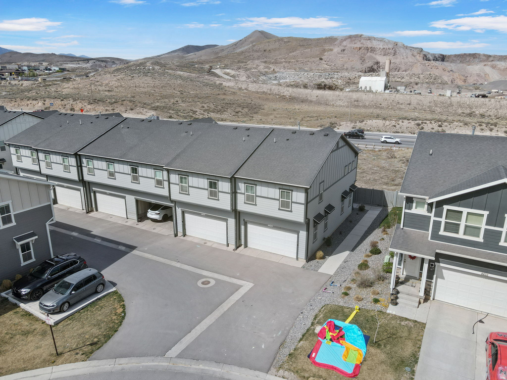 Aerial view of a mountain backdrop