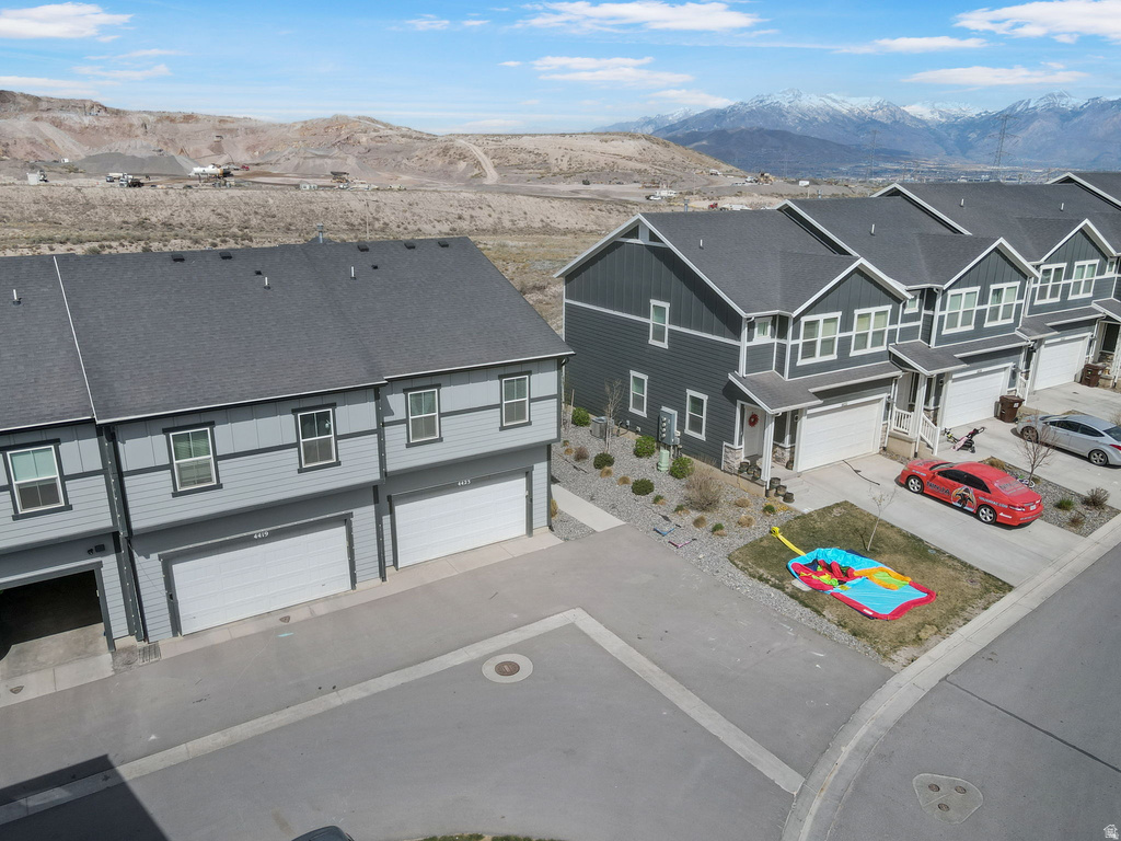 Drone / aerial view of a mountainous background