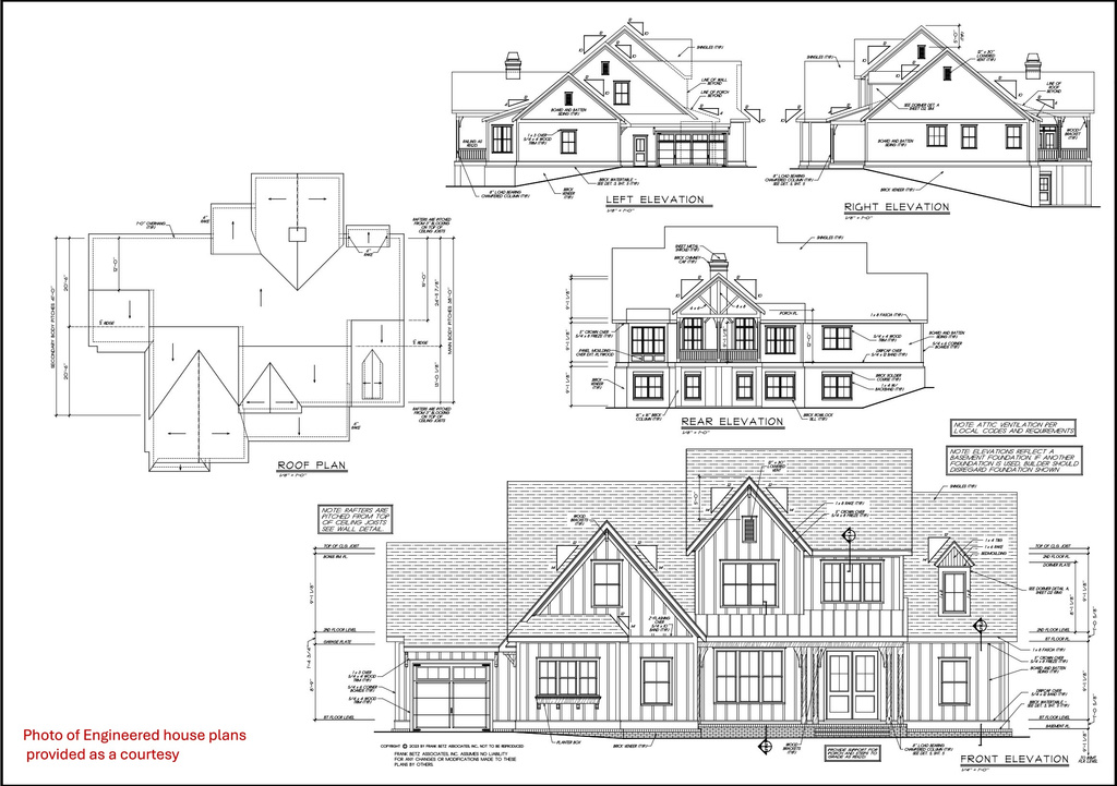 Architectural Plans. Displaying the roof plan and various elevations of the property
