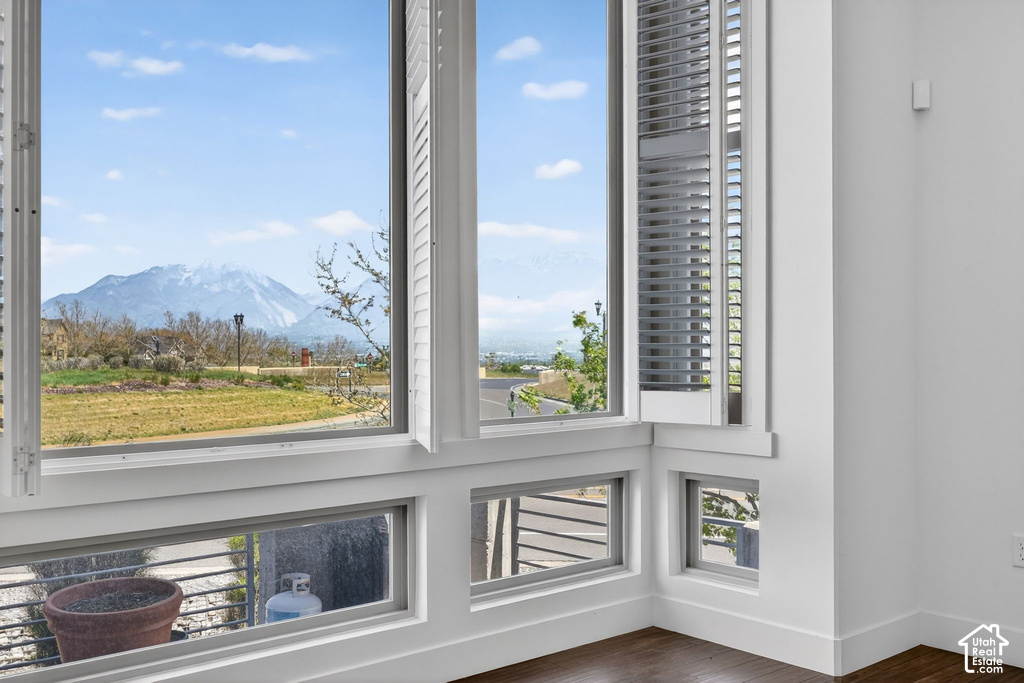 Corner window with white plantation shutters