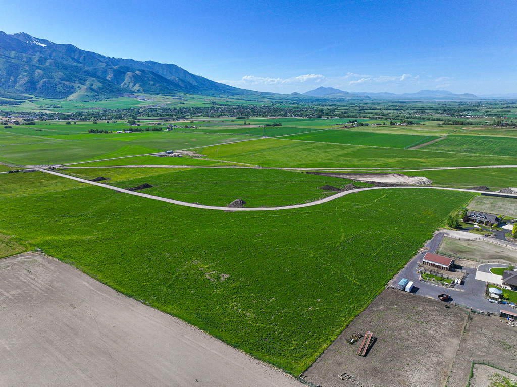 Expansive green fields with distant mountains