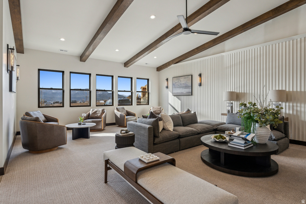 Vaulted ceiling with exposed wood beams