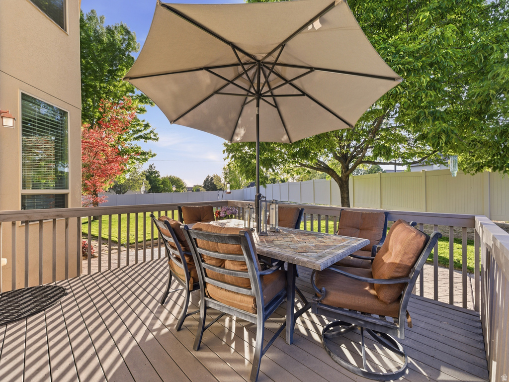 Spacious outdoor deck featuring composite decking and a sturdy railing system