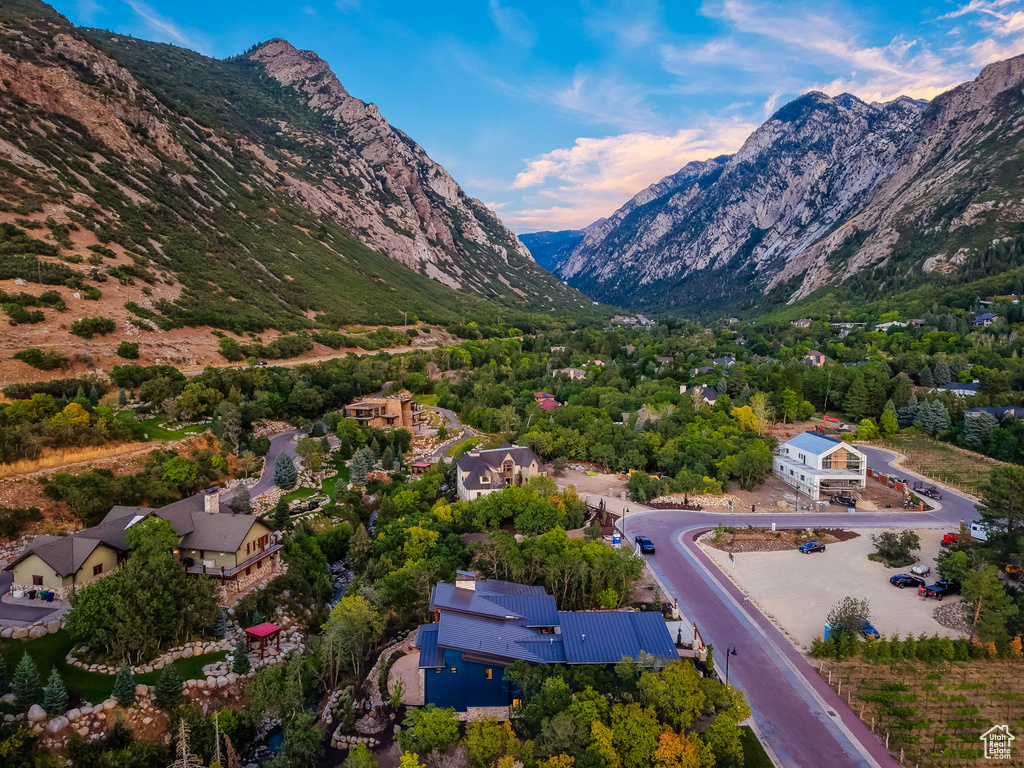 Mountain valley setting featuring a residential area with diverse architectural styles