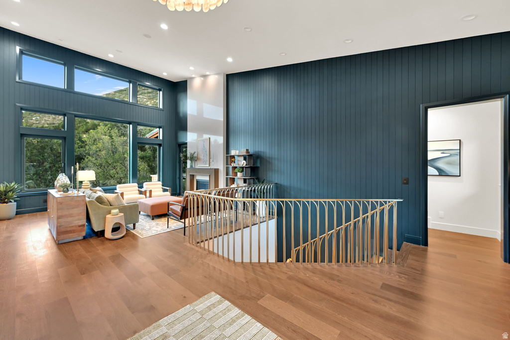High ceilings and expansive windows create a bright living space