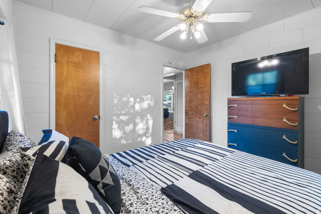 Interior room featuring white painted block walls