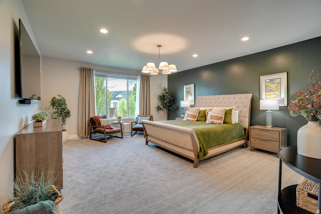 Spacious room featuring plush carpeting and recessed lighting