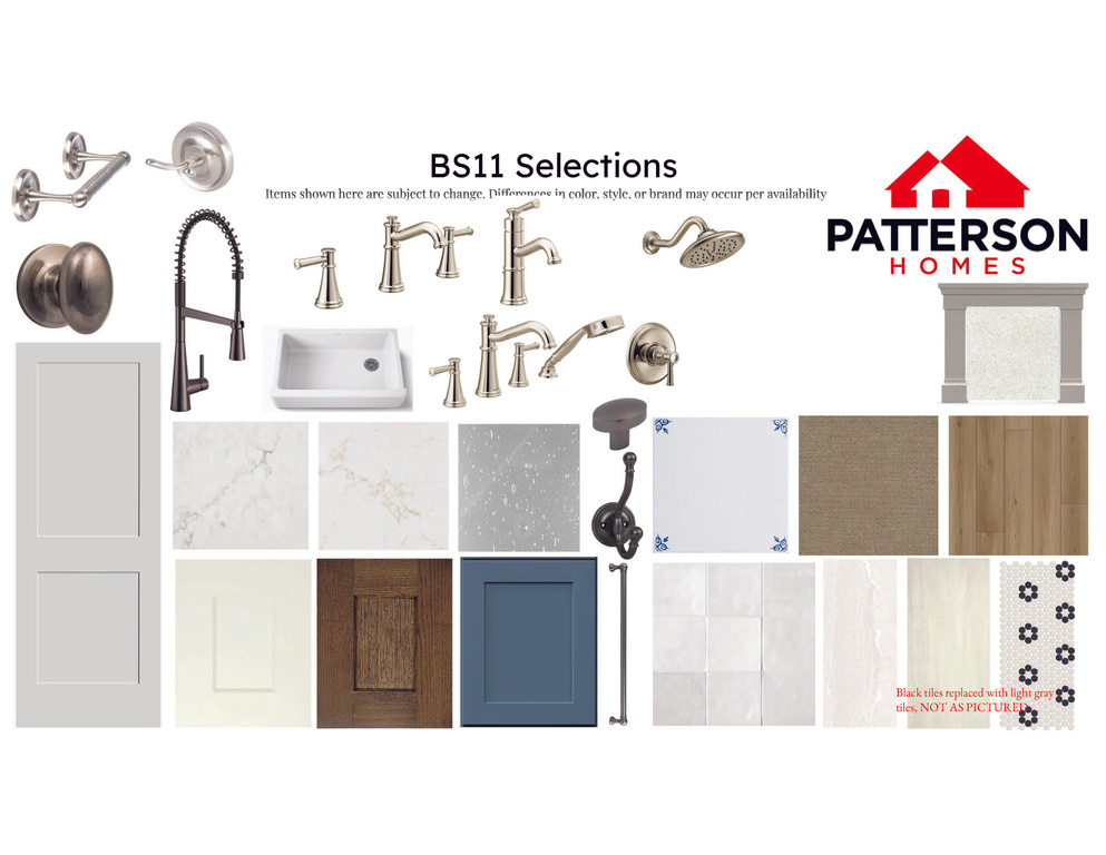 Property Selections. Illustrating various material and fixture options for the property