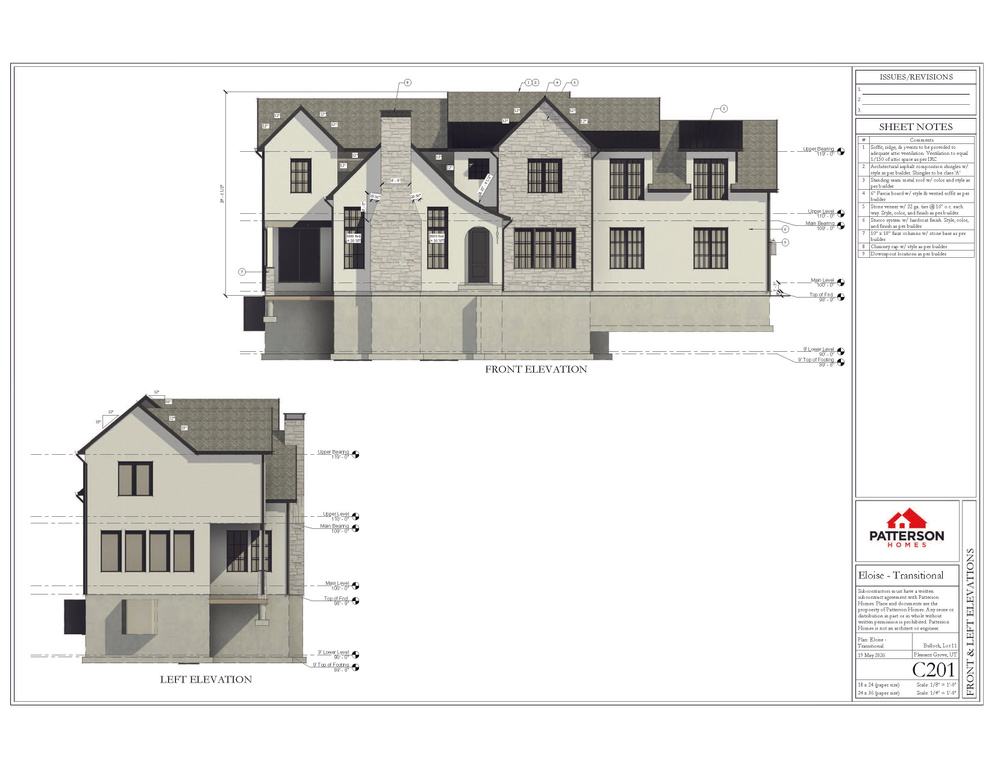 Architectural Drawing, Elevations. Displaying the front and left side views of the property\\\\\\\'s design