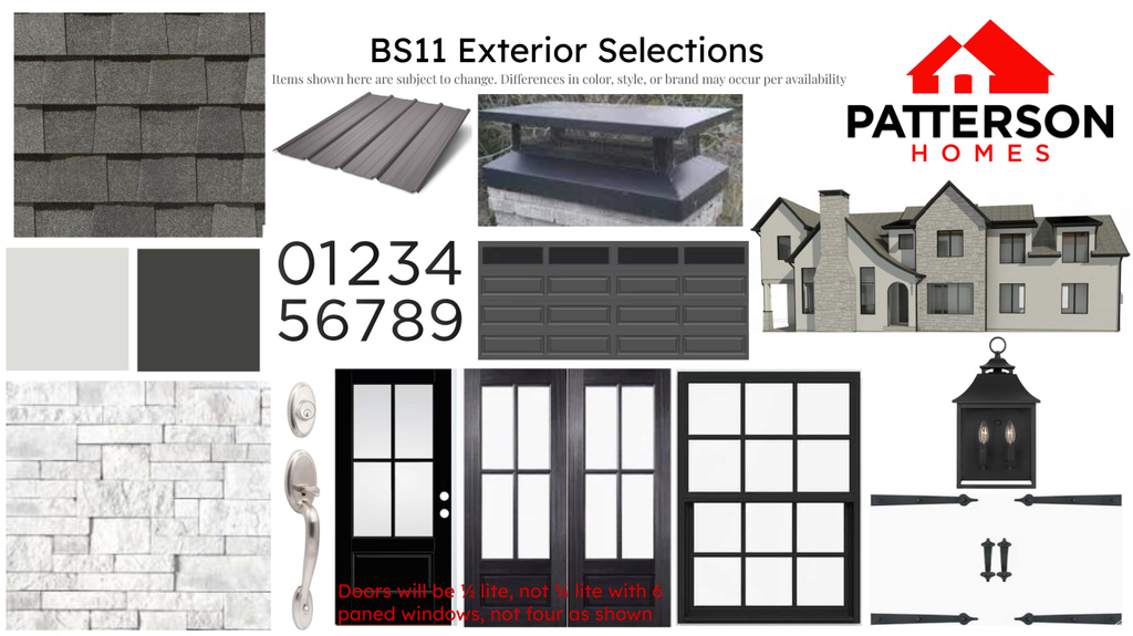 Exterior Selections. Displaying various material and finish options for the property\\\\\\\'s exterior