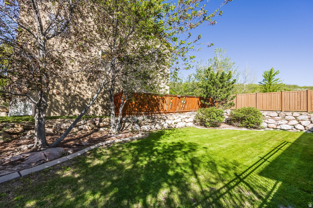 Expansive green lawn with mature trees providing partial shade