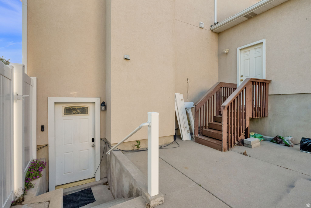 Stucco exterior with concrete patio
