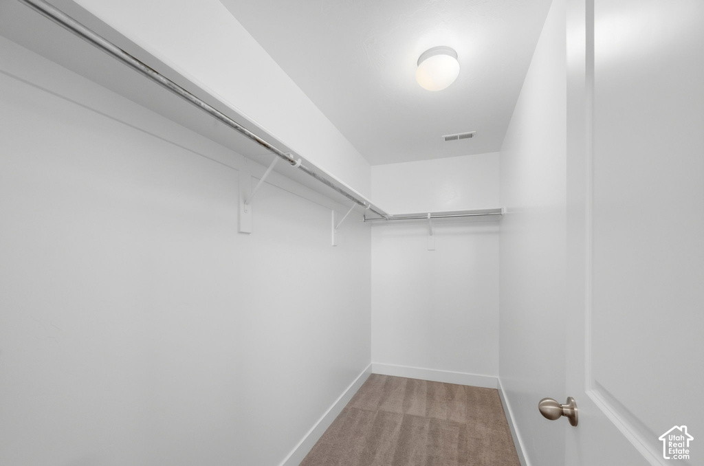 Walk-in closet featuring light wood-finish flooring, white walls, and a ceiling-mounted light fixture