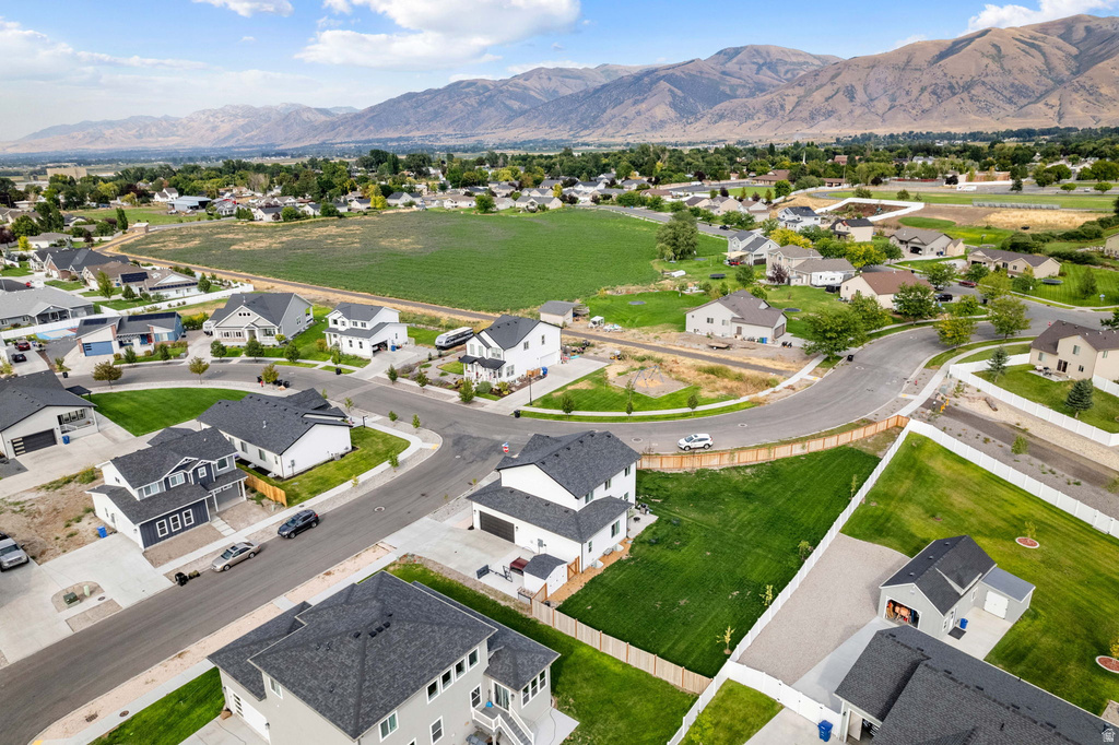 Aerial perspective showcasing a residential development with new construction homes