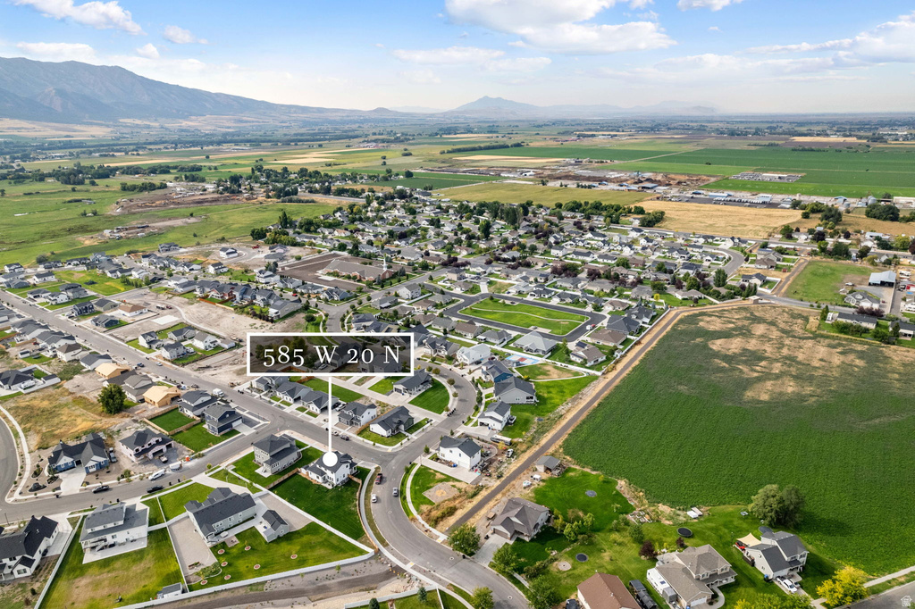 Aerial perspective showcasing a residential development with varied housing styles