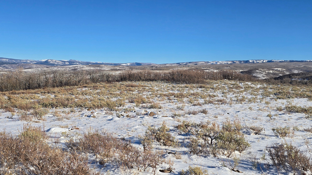 Expansive landscape featuring snow-dusted terrain, distant mountains, and varied natural vegetation