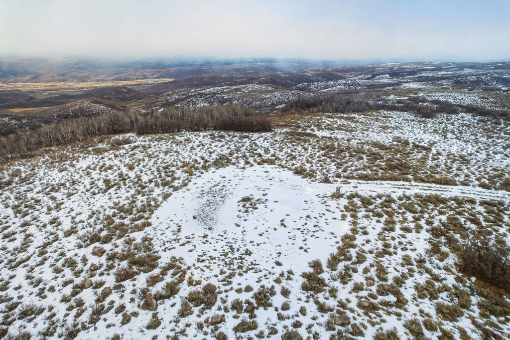 Expansive land parcel featuring snow-dusted terrain, scattered shrubbery, and distant treelines