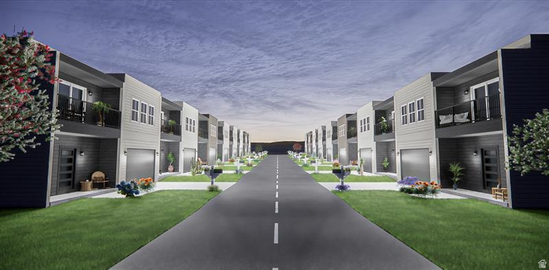 Contemporary townhome community featuring modern architectural design