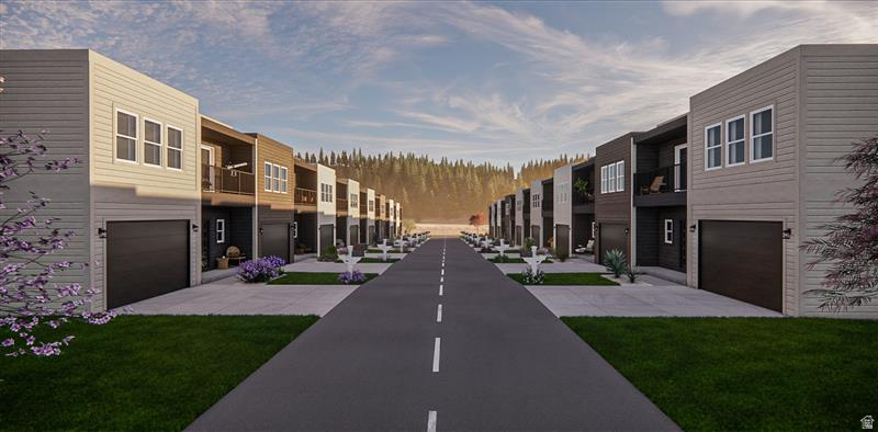 Modern townhome community featuring contemporary architectural design