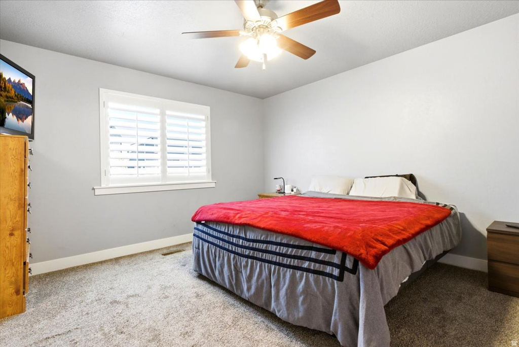 Bedroom featuring light gray walls and plush carpet flooring