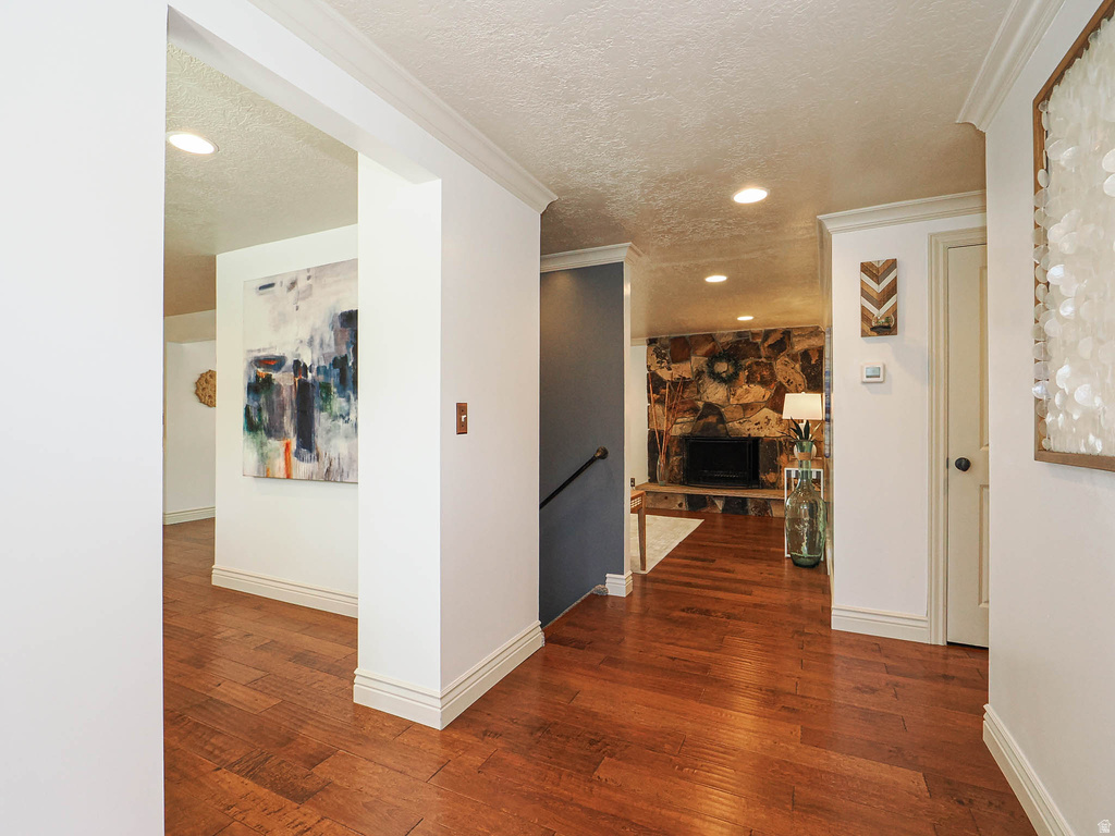 Hardwood flooring extending through the entryways