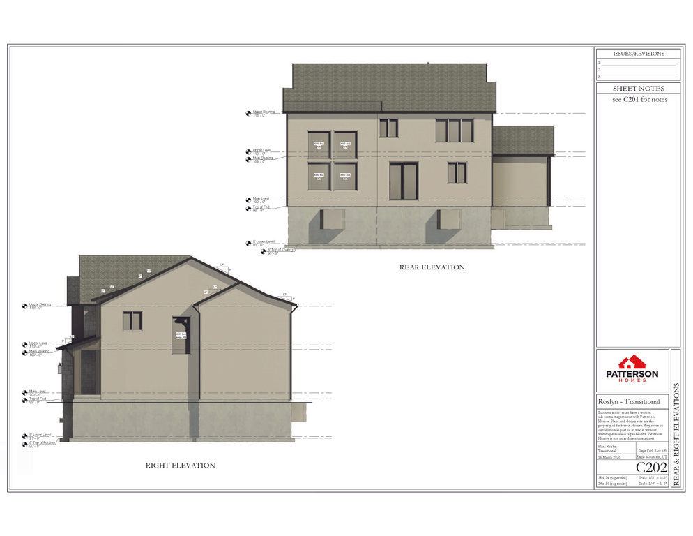 Architectural Drawing, Elevations. Displaying the rear and right side views of the property
