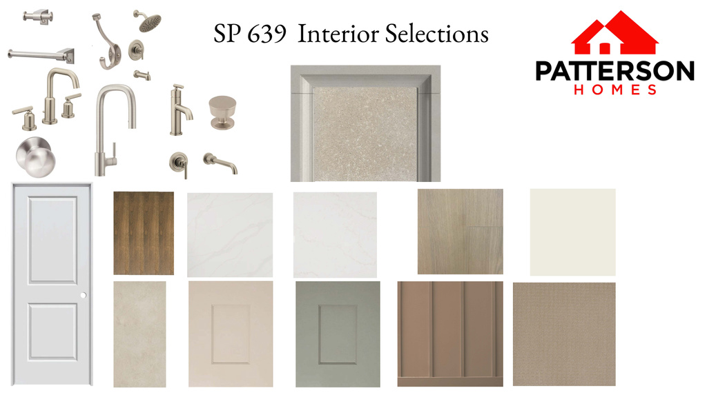 Interior Selections. Displaying various material and fixture options for the property