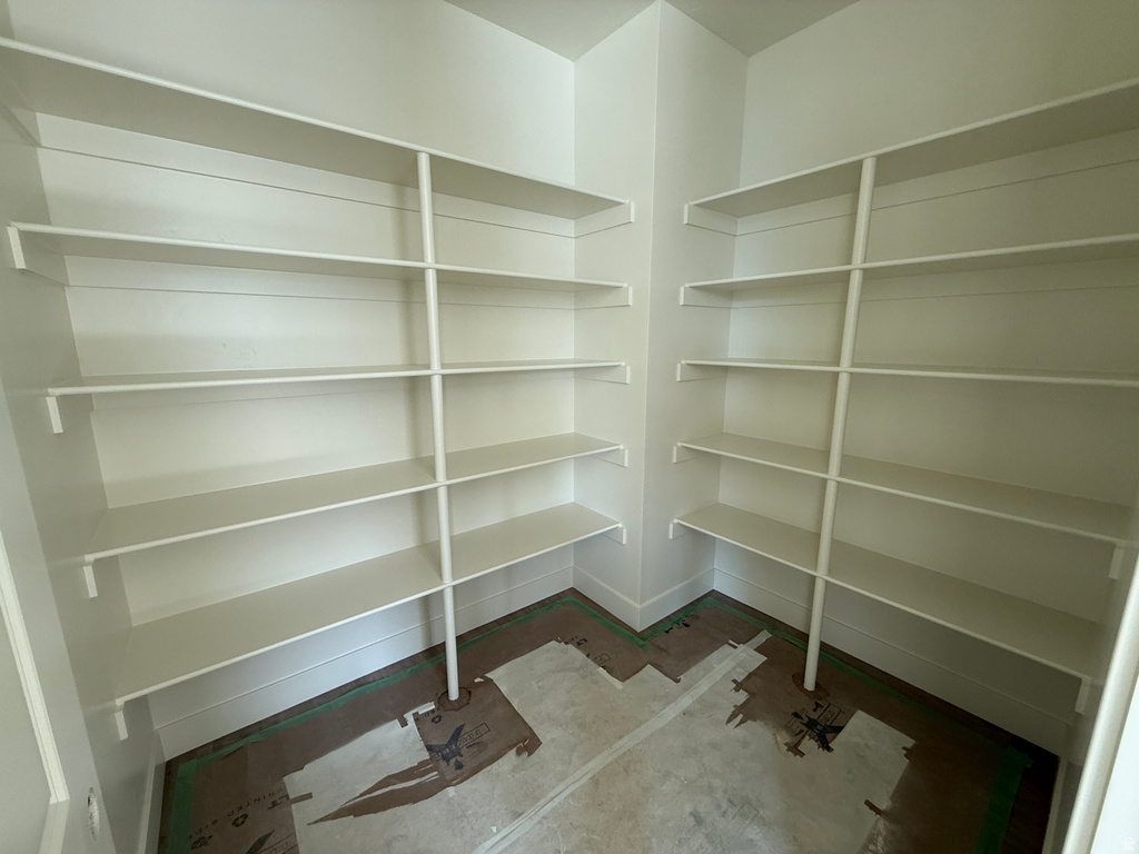 Walk-in pantry with extensive built-in shelving