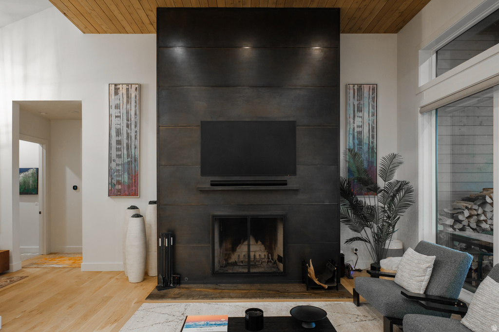 Modern fireplace featuring a dark panel surround, integrated mantel, and hearth