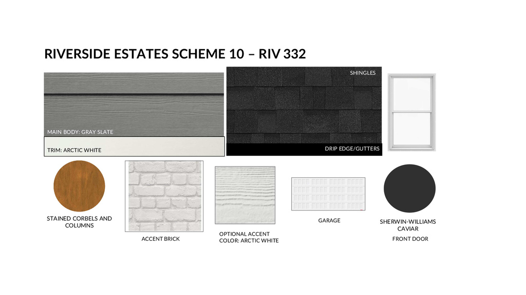 Building Material Specification. Displaying exterior material and color selections for the property