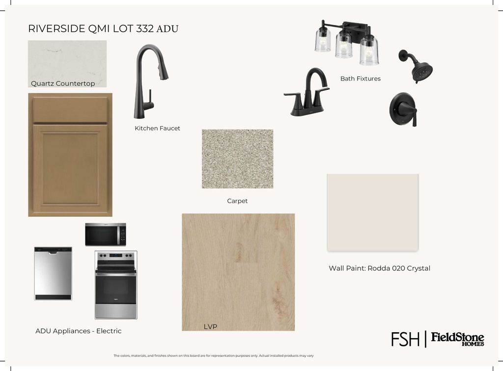 Design Board. Presenting material and finish selections for the property