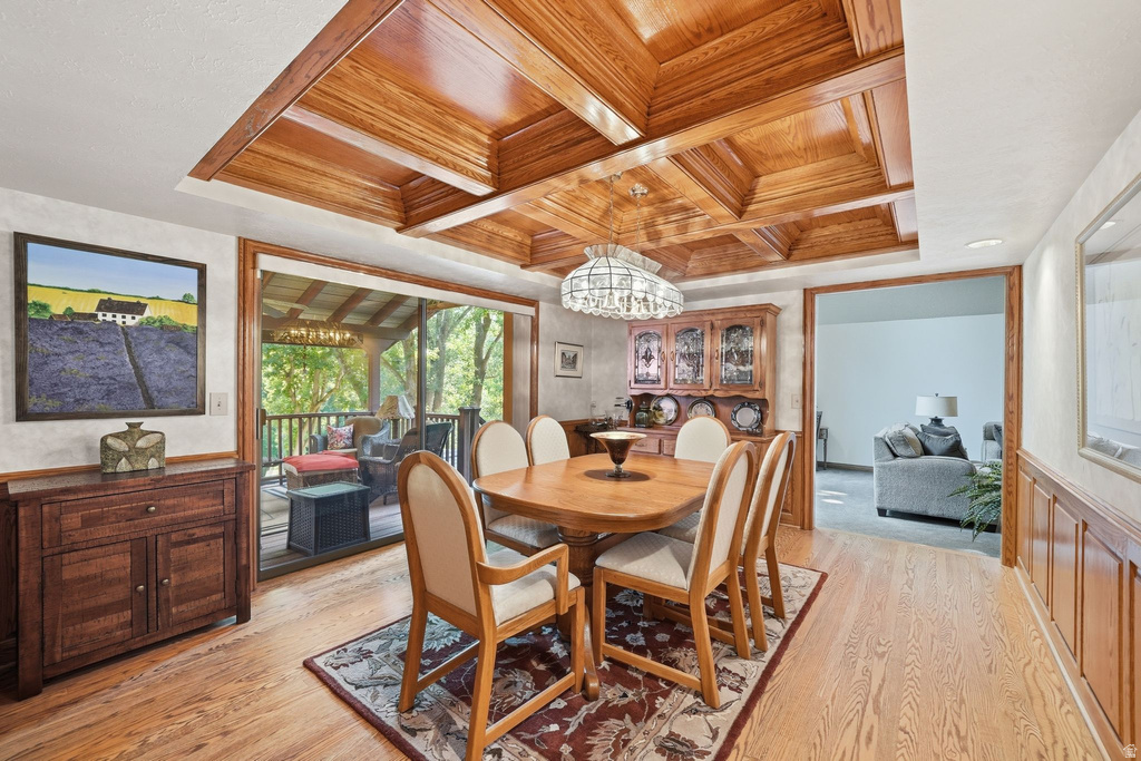 Tray ceiling featuring wood paneling