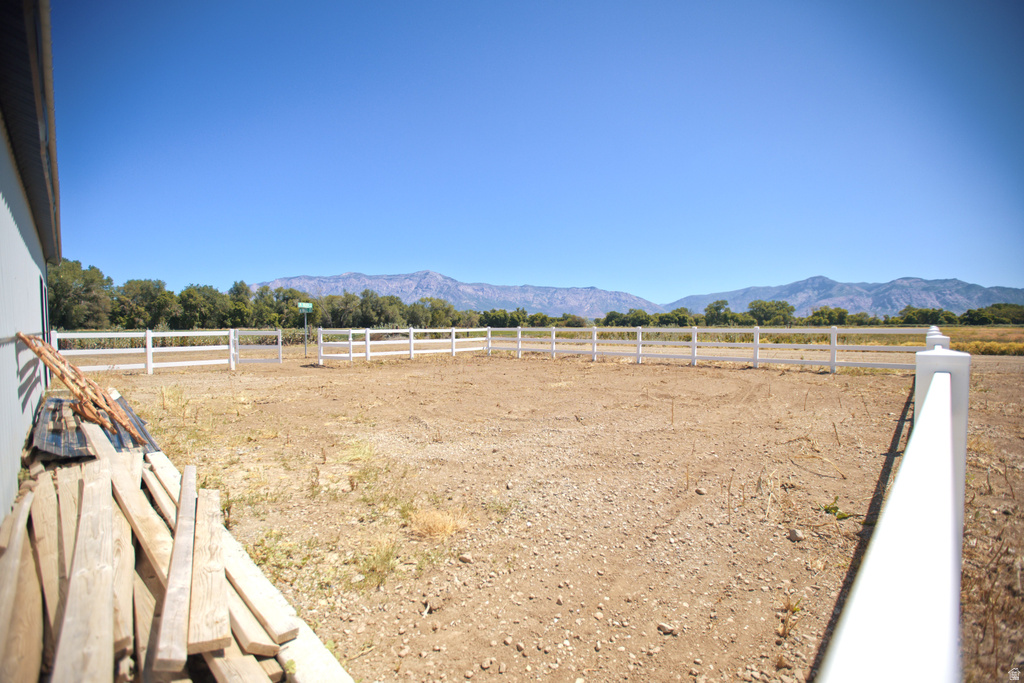 Expansive outdoor space featuring a white post-and-rail fence
