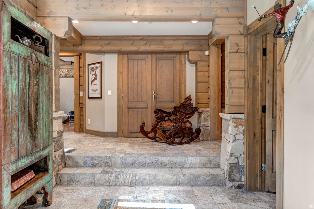 Stone tile flooring and stair treads