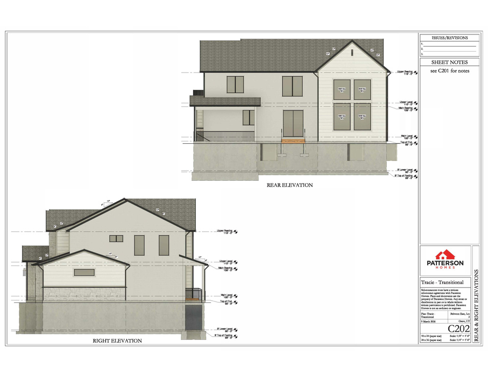 Architectural Elevations. Presenting the rear and right elevations of the property