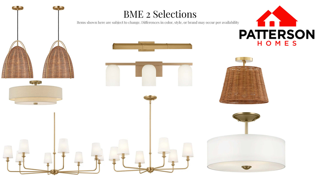Product Selections, BME 2. Illustrating available lighting fixtures for the property, subject to change and availability