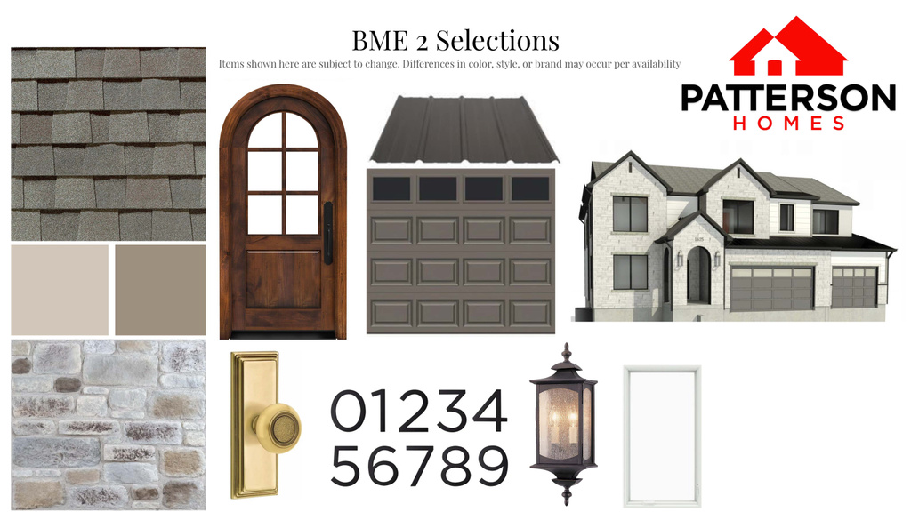Property Specification Sheet. Detailing exterior material and design selections for the property