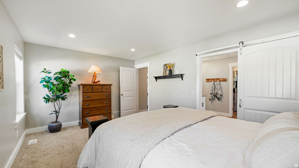 Bedroom featuring carpet flooring and recessed lighting