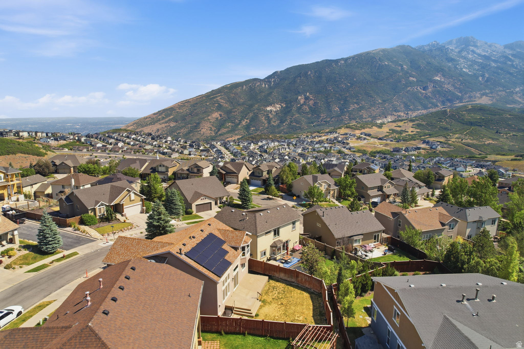 Aerial perspective showcasing a residential neighborhood with varied home styles