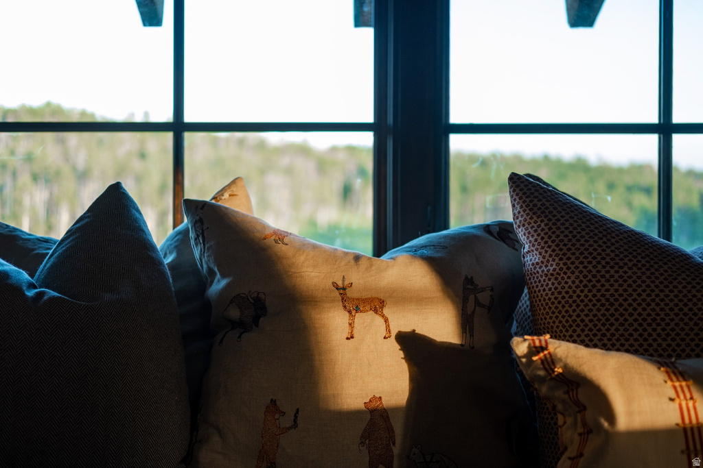 Expansive window featuring dark trim and multiple panes