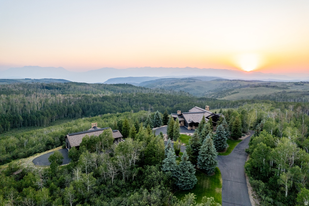 Expansive property featuring two residences amidst a vast, forested landscape