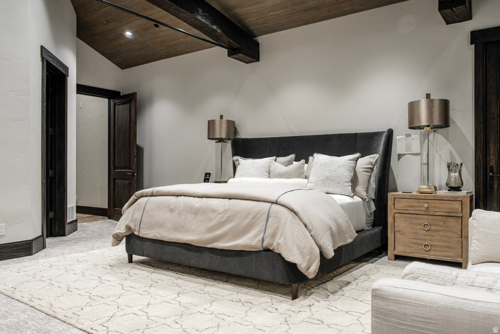 Vaulted wood-plank ceiling with exposed beams